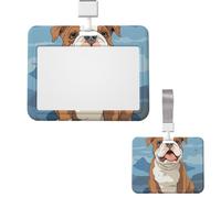 Sliding ID Badge Holder Plastic Horizontal Badge Holder for Office English Bulldog Seamless Illustration Badges Holders Card Case Protector for Work ID Name Card for Driver Nurse Licenses Passes