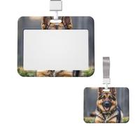 Sliding ID Badge Holder Plastic Horizontal Badge Holder for Office German Shepherd Badges Holders Card Case Protector for Work ID Name Card for Driver Nurse Licenses Passes