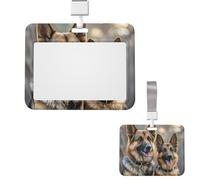 Sliding ID Badge Holder Plastic Horizontal Badge Holder for Office German Shepherd Dog Lovers Badges Holders Card Case Protector for Work ID Name Card for Driver Nurse Licenses Passes