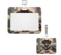 Sliding ID Badge Holder Plastic Horizontal Badge Holder for Office German Shepherd Puppy Badges Holders Card Case Protector for Work ID Name Card for Driver Nurse Licenses Passes