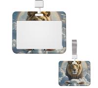 Sliding ID Badge Holder Plastic Horizontal Badge Holder for Office Lamb with A Lion Clouds Badges Holders Card Case Protector for Work ID Name Card for Driver Nurse Licenses Passes