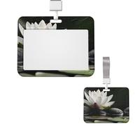 Sliding ID Badge Holder Plastic Horizontal Badge Holder for Office Lotus and Black Zen Stones Badges Holders Card Case Protector for Work ID Name Card for Driver Nurse Licenses Passes