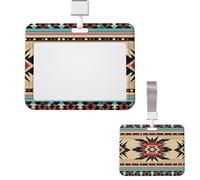 Sliding ID Badge Holder Plastic Horizontal Badge Holder for Office Native American Patterns Badges Holders Card Case Protector for Work ID Name Card for Driver Nurse Licenses Passes