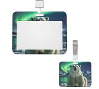 Sliding ID Badge Holder Plastic Horizontal Badge Holder for Office Northern Lights Polar Bear Badges Holders Card Case Protector for Work ID Name Card for Driver Nurse Licenses Passes