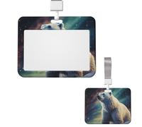 Sliding ID Badge Holder Plastic Horizontal Badge Holder for Office Northern Lights Polar Bear Badges Holders Card Case Protector for Work ID Name Card for Driver Nurse Licenses Passes