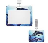 Sliding ID Badge Holder Plastic Horizontal Badge Holder for Office Orca Killer Whale Badges Holders Card Case Protector for Work ID Name Card for Driver Nurse Licenses Passes