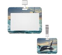 Sliding ID Badge Holder Plastic Horizontal Badge Holder for Office Orca Killer Whale Badges Holders Card Case Protector for Work ID Name Card for Driver Nurse Licenses Passes