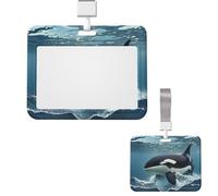 Sliding ID Badge Holder Plastic Horizontal Badge Holder for Office Orca Killer Whale Badges Holders Card Case Protector for Work ID Name Card for Driver Nurse Licenses Passes