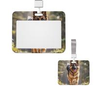 Sliding ID Badge Holder Plastic Horizontal Badge Holder for Office Running German Shepherd Dog Badges Holders Card Case Protector for Work ID Name Card for Driver Nurse Licenses Passes