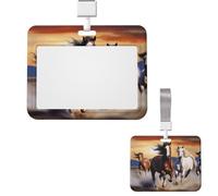 Sliding ID Badge Holder Plastic Horizontal Badge Holder for Office Running Horses Badges Holders Card Case Protector for Work ID Name Card for Driver Nurse Licenses Passes