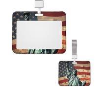 Sliding ID Badge Holder Plastic Horizontal Badge Holder for Office Statue of Liberty Against Badges Holders Card Case Protector for Work ID Name Card for Driver Nurse Licenses Passes