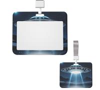 Sliding ID Badge Holder Plastic Horizontal Badge Holder for Office UFO at Night Badges Holders Card Case Protector for Work ID Name Card for Driver Nurse Licenses Passes