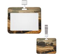 Sliding ID Badge Holder Plastic Horizontal Badge Holder for Office View of Typical Tuscany Landscape_78819166 Badges Holders Card Case Protector for Work ID Name Card for Driver Nurse Licenses Passes