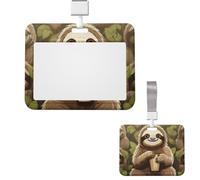 Sliding ID Badge Holder Plastic Horizontal Badge Holder ID Card Holder with Clear Window Cute Cartoon Sloth Badge Holders Hard Plastic Card Case Protector ID Credit Cards for Office