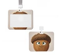 Sliding Id Badge Holder Plastic Vertical Badge Holder Cartoon Acorn Card Case Id Card Holder Protector with Clear Window Id Credit Card for Office Work Nurse