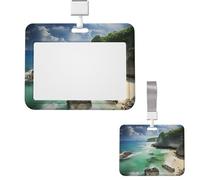 Sliding Id Badge Holder Plastic Vertical Badge Holder Coastal Cliffs Card Case Id Card Holder Protector with Clear Window Id Credit Card for Office Work Nurse