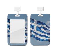 Sliding Id Badge Holder Plastic Vertical Badge Holder Greek Flag Card Case Id Card Holder Protector with Clear Window Id Credit Card for Office Work Nurse
