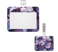 Sliding Id Badge Holder Plastic Vertical Badge Holder Hydrangeas Card Case Id Card Holder Protector with Clear Window Id Credit Card for Office Work Nurse