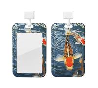 Sliding Id Badge Holder Plastic Vertical Badge Holder Japan Fancy Koi Carp Fishes Card Case Id Card Holder Protector with Clear Window Id Credit Card for Office Work Nurse