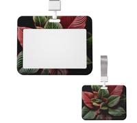 Sliding Id Badge Holder Plastic Vertical Badge Holder Large Leaf Plant Card Case Id Card Holder Protector with Clear Window Id Credit Card for Office Work Nurse