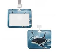 Sliding Id Badge Holder Plastic Vertical Badge Holder Orca Killer Whale Card Case Id Card Holder Protector with Clear Window Id Credit Card for Office Work Nurse