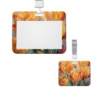 Sliding Id Badge Holder Plastic Vertical Badge Holder Tulips in Bloom Card Case Id Card Holder Protector with Clear Window Id Credit Card for Office Work Nurse