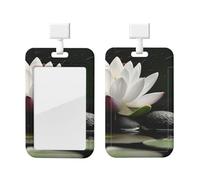 Sliding Id Badge Holder Plastic Vertical Case Protector for Office Lotus and Black Zen Stones Badge Holder Card Case Protector for Work Id Card Holder for Driver Nurse Licenses Passes