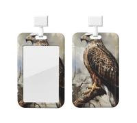 Sliding Id Badge Holder Plastic Vertical Case Protector for Office Watercolor of Hawk Sitting in The Tree Badge Holder Card Case Protector for Work Id Card Holder for Driver Nurse Licenses Passes