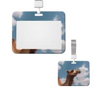 Sliding ID Badge Holder Vertical Badge Reel Hard Plastic Horizontal Badge Holder ID Card Holder with Clear Window Camel Looking up at The Sky Badge Holders Name Tag Holder for Nurses Office