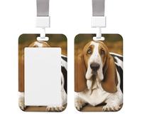 Sliding ID Badge Holder Vertical Badge Reel Hard Plastic Horizontal Badge Holder ID Card Holder with Clear Window Basset Hound Badge Holders Name Tag Holder for Nurses Office