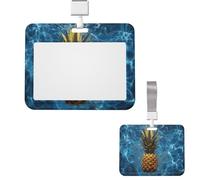 Sliding ID Badge Holder Vertical Badge Reel Hard Plastic Horizontal Badge Holder ID Card Holder with Clear Window Pineapple in The Pool Badge Holders Name Tag Holder for Nurses Office