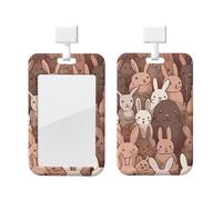 Sliding ID Badge Holder Vertical Clear Plastic Case Hard Plastic Work Badge Sleeve Repeating Bunny Pattern ID Card Name Tag Badge Holder with Lanyard Card Protector for IDs Credit Cards