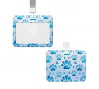 Sliding ID Badge Holder Vertical Hard Plastic Sleeve Blue Paw Print Badge Holder Waterproof ID Card Name Protector Cover with Lanyard Key Card Holder Case for Office Nurse Doctor Teacher