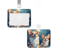 Sliding ID Badge Holder Vertical Hard Plastic Sleeve Cute Little Corgi Badge Holder Waterproof ID Card Name Protector Cover with Lanyard Key Card Holder Case for Office Nurse Doctor Teacher