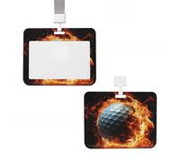 Sliding ID Badge Holder Vertical Hard Plastic Sleeve Golf Ball on fire Badge Holder Waterproof ID Card Name Protector Cover with Lanyard Key Card Holder Case for Office Nurse Doctor Teacher