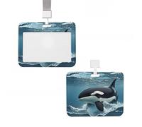 Sliding ID Badge Holder Vertical Hard Plastic Sleeve Orca Killer Whale Badge Holder Waterproof ID Card Name Protector Cover with Lanyard Key Card Holder Case for Office Nurse Doctor Teacher