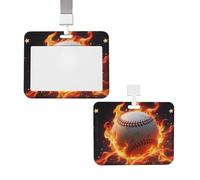 Sliding ID Badge Holder Waterproof ID Name Tag Baseball on Fire Work Badge Sleeve Vertical Plastic Card Case Protector Pouch with Lanyards Cute Card Holder for Nurse Teacher