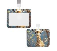 Sliding ID Badge Holder Waterproof ID Name Tag Cute Giraffe Flowers Work Badge Sleeve Vertical Plastic Card Case Protector Pouch with Lanyards Cute Card Holder for Nurse Teacher