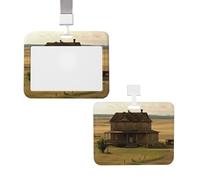Sliding ID Badge Holder Waterproof ID Name Tag House on The Prairie Work Badge Sleeve Vertical Plastic Card Case Protector Pouch with Lanyards Cute Card Holder for Nurse Teacher
