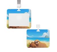 Sliding ID Badge Holder Waterproof ID Name Tag Lazy Sloth Work Badge Sleeve Vertical Plastic Card Case Protector Pouch with Lanyards Cute Card Holder for Nurse Teacher