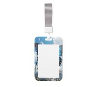 Sliding ID Badge Holder with Lanyard Blue Butterfly and Clouds ID Card Holder Case Plastic Vertical Card Case Protector Pouch with Clear Window Work Badge Sleeve for Women Men Office