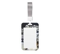 Sliding ID Badge Holder with Lanyard Blue Eyed Snow Leopard ID Card Holder Case Plastic Vertical Card Case Protector Pouch with Clear Window Work Badge Sleeve for Women Men Office