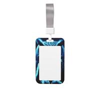 Sliding ID Badge Holder with Lanyard Blue Owl ID Card Holder Case Plastic Vertical Card Case Protector Pouch with Clear Window Work Badge Sleeve for Women Men Office