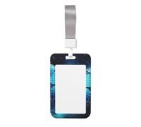 Sliding ID Badge Holder with Lanyard Blue Starry Butterfly ID Card Holder Case Plastic Vertical Card Case Protector Pouch with Clear Window Work Badge Sleeve for Women Men Office