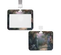 Sliding ID Badge Holder with Lanyard Card Case Protector Pouch with Clear Window Vertical ID Credit Card Name Tag Secret Garden Badge Holder for NurseOffice Supplies