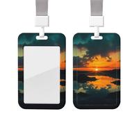 Sliding ID Badge Holder with Lanyard Card Case Protector Pouch with Clear Window Vertical ID Credit Card Name Tag Sunset Dawn Badge Holder for NurseOffice Supplies