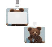 Sliding ID Badge Holder with Lanyard Card Case Protector Pouch with Clear Window Vertical ID Credit Card Name Tag Happy Bear Baby Badge Holder for NurseOffice Supplies