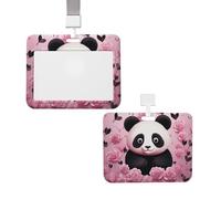 Sliding ID Badge Holder with Lanyard Card Case Protector Pouch with Clear Window Vertical ID Credit Card Name Tag Pink Panda Pattern Badge Holder for NurseOffice Supplies