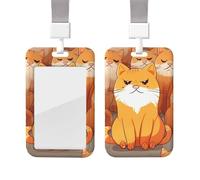 Sliding ID Badge Holder with Lanyard Card Case Protector Pouch with Clear Window Vertical ID Credit Card Name Tag Orange Cats Badge Holder for NurseOffice Supplies
