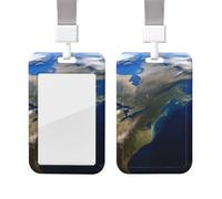 Sliding ID Badge Holder with Lanyard Card Case Protector Pouch with Clear Window Vertical ID Credit Card Name Tag View from Space America Badge Holder for NurseOffice Supplies